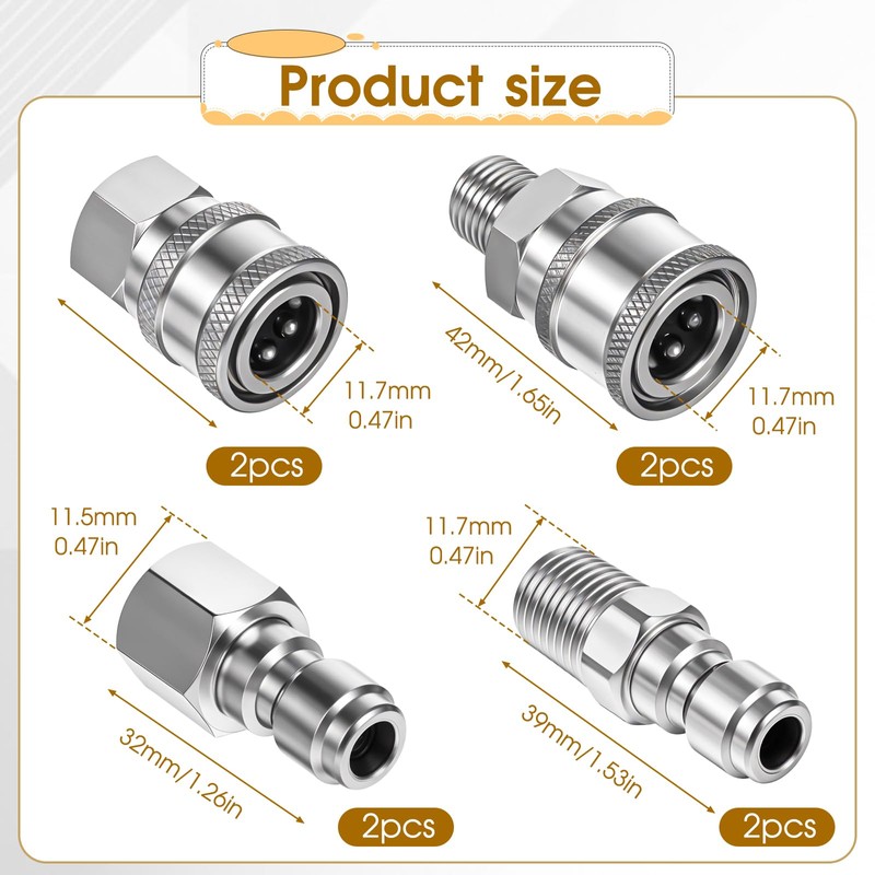 Bruislard 4 Sets NPT 1/4 Inch Pressure Washer Coupler, Stainless
