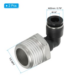 PATIKIL Male Elbow Tubing Push to Connect Fittings, 2 Pack Male Elbow 1/4 Inch Tube OD x 1/2 Inch NPT Thread 90 Push to Connect Fittings for Air Water