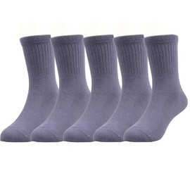 T.H.L.S Kids & Youth Socks 5-Pack, School Uniform Boys & Girls - Seamless Toe Ankle Stripe Socks, 5pk-grey, 14-16 Years