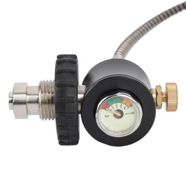 DIN Valve Adapter with Gauge, 300bar High Pressure, Large to Small Bottle Connection Valve with Long Air Hose for Air Tank, PCP AirTank, Fill, and HPA Tank