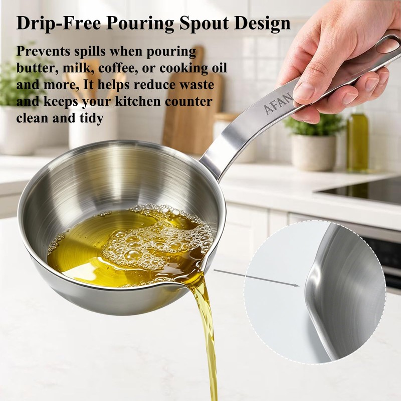 AFAN Stainless Steel Butter Warmer Pot, 13.5 fl oz Small