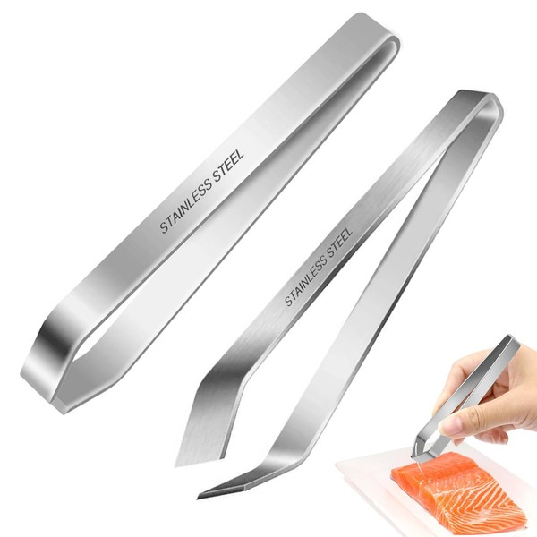 Bone Tweezers Pack of 2, Herringbone Tweezers Slanted Tip +