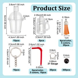 OLYCRAFT 92Pcs Mini Milk Tea Keychain Making Kits Milk Tea Charms Boba Pendant Includes Keychains Split Key Rings Cup Tassels Bubbles Straws for Keychain Purse Bag Decoration DIY Crafts