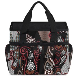 Vintage Paisley Garden Tool Bag Heavy Duty Oxford Gardening Tool Tote Bag Waterproof Ethnic Garden Tool Storage Bag with Handle & 10 Pockets for Women Men Gardening Gifts