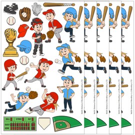 McEtt Baseball Sticker Sheets - Cute Baseball Stickers for Kids Little League Tball Players - 5 Sheet Pack (105 Pieces) - Game Goodie Bags, Team Party Favors