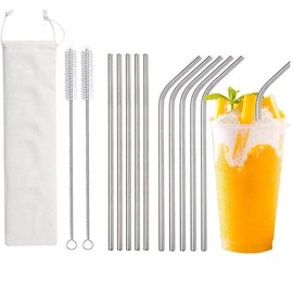 Aufondof 12 Pack Stainless Steel Straw, Food Grade Reusable Metal Drinking Straw Set with 2 Cleaning Brushes and Carry Pouch for Smoothie, Milkshake, Cocktail and Hot Drinks