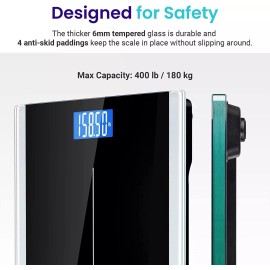 Digital Bathroom Scale for Body Weight LCD Display 6mm Tempered Glass 400 Pounds