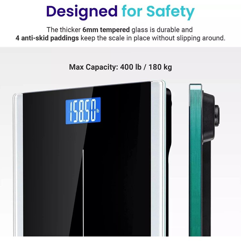 Digital Bathroom Scale for Body Weight LCD Display 6mm Tempered