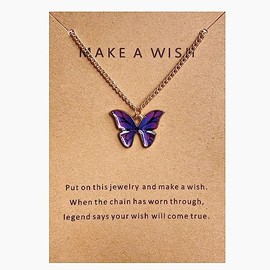 Caiyao Dainty Butterfly Pendant Necklace Enamel Colorful Animal Minimalist Charm With Message Card Jewelry Gifts For Women-Purple