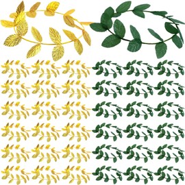 Suncalla 40 Pcs Greek Headband for Toga Party, 7.28 Inch Laurel Wreath Headbands, Greek Roman Goddess Headbands, Golden Leaf Crown Headpiece for Women, Toga Party Decor and Photo Props(gold&green)