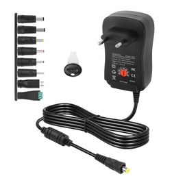 CERRXIAN Adattatore universale AC/DC regolabile da 30 W, da AC a DC 3 V, 4,5 V, 5 V, 6 V, 7,5 V, 9 V, 12 V, 2 A, con 8 punte di adattatori selezionabili e porta USB da 5 V, 2,1 A, per elettronica