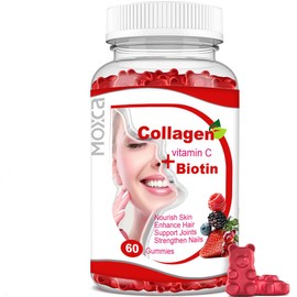 Moxca Collagen Peptides Gummies for Women – Hydrolyzed Collagen + Biotin + Vitamin C & E – Marine Collagen Support for Hair, Skin, Nails & Joints – Vital Microingredients Formula, 60 Count