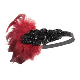 LOWOSAIWOR Vintage 1920s Headpiece for Women Red 1920 Hair Accessories Headband Feather 20s Gatsby Headpiece(LK1010)