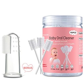 EASICUTI Baby Tongue Cleaner, 42Pcs Disposable Infant Toothbrush, Gauze Gum Cleaner Baby Oral Cleaning Stick Dental Care for 0-36 Months + Free 1 Fing