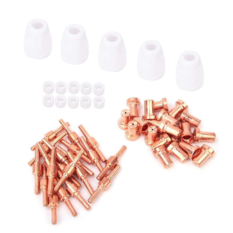 55pcs Plasma Cutter Extended Electrode Nozzle Shield Cup Gas Ring