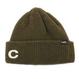 UNDERCONTROL Logo Label Patch Unisex Fall Winter Elastic Short Thick Cuffed Rollup Warm Beanie Korea Trawler Fisherman Soft Breathable Knit Skullcap (Acrylic, Double TAB Khaki)