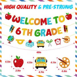 Welcome to 6th Grade Banner First Day of 6th Grade Party Decoration Welcome Back to School Hello 6th Grade Classroom Décor Elementary New Grade Theme Bulletin Board Party Supplies