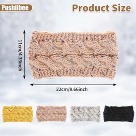 4Pcs Winter Headbands for Women, 4 Colors Elastic Knit Ear Warmer Headband for Cold Weather, Fashion Twist Fuzzy Fleece Lined Soft Winter Knit Headbands Winter Ear Warmers for Outdoor