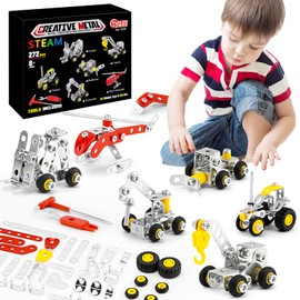BESTYMXY Stem Building Toys, Metal Construction Vehicles & Helicopter Model kit 6 Models, 272 PCS Erector Sets for Boys Age 8-12, Learning Toy Metal Models