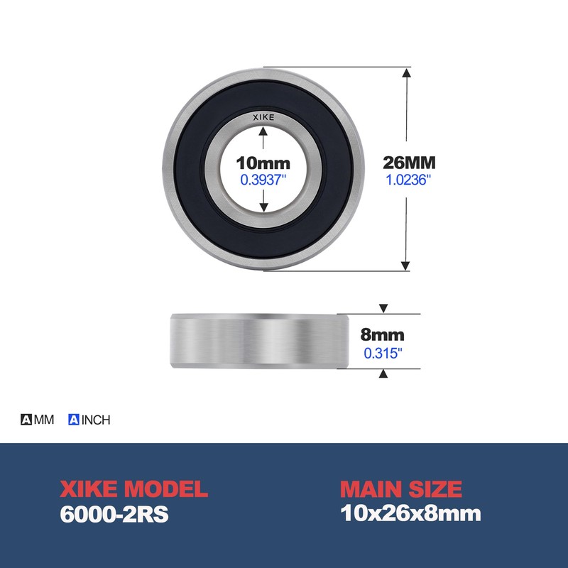 XIKE 6000-2RS Sealed Ball Bearings 10x26x8mm, Bearing Steel｜Pre-Lubricated｜Double Rubber Seals｜6000RS