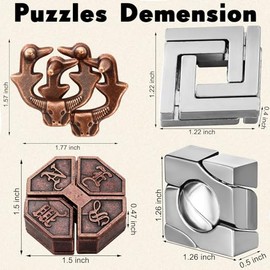Wettarn 9 Pcs Metal Brain Teaser Puzzles 3D Steel Puzzle Set for Adults IQ Logic Challenge Disentanglement Unlock Interlocking Games Smart Logic Test 