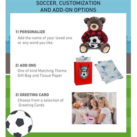 DolliBu Brown Bear Stuffed Animal with Soccer Ball Plush and Red Plaid Hoodie - Super Soft Grizzly Bear Plush Toy, Cute Teddy Bear Gift for Kids and Adults - 10 Inch