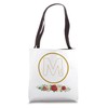 Letter M Initial Floral Monogram with Hand Heart Gesture Tote