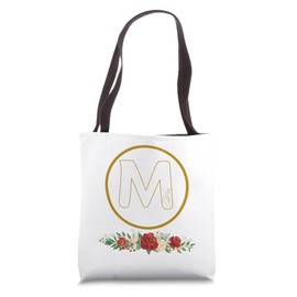 Letter M Initial Floral Monogram with Hand Heart Gesture Tote Bag