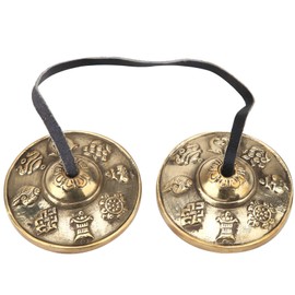 Tibetan Tingsha Cymbals Handcrafted Buddhist Lucky Symbol Embossed Meditation Yoga Bell Chimes with Instruction Percussion Instrument(#1)
