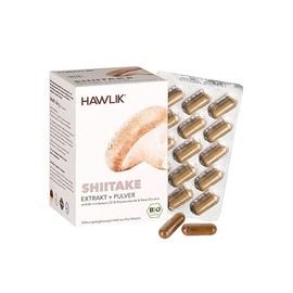 HAWLIK Vitalpilze Bio Shiitake Extrakt + Pulver Kapseln - 120 Kapseln im Blister - Mit Vitamin C - Extrakt & Pulver - Natürlicher Anbau - Vegan