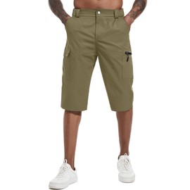 YAOBAOLE Men's Stretch Hiking Shorts Quick Dry Golf Travel Capri Pants with Elastic Waist Khaki M