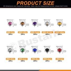 Rustark 200Pcs 10 Colors 8MM Rhinestone Stud Refills Rhinestone Claw Beads Nailhead Claw Crystal Studs Embellishments Claw Nailhead Studs for DIY Leather Craft Making Clothes Bag Belt