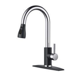 FORIOUS Kitchen Faucet with Pull Down Sprayer Black Chrome, High Arc Single Handle Kitchen Sink Faucet with Deck Plate, Commercial Modern rv Stainless Steel Kitchen Faucets, Grifos De Cocina