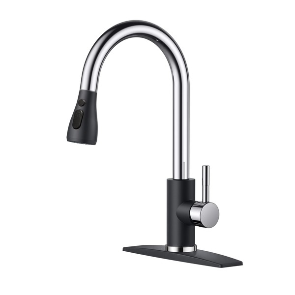 FORIOUS Kitchen Faucet with Pull Down Sprayer Black Chrome, High