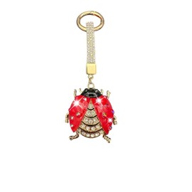 BE WHAT YOU BELIEVE Crystal Rhinestone Lucky Ladybug Keychain, Keyring, Bag Charm Accessory (BLACK RED)
