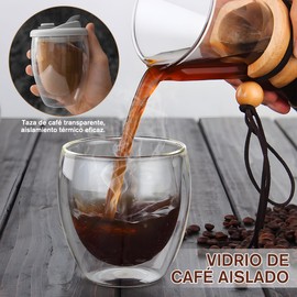 Vasos Doble pared Vidrio, 12 Onzas Tazas de Vidrio, Aislamiento Térmico, Viene con Tapa a Prueba de Fugas y Rejillas de Ventilación, Apto para Café y Leche (gris)