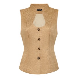 Allegra K Women's Costume Bodice Dirndl Suit Vest Sleeveless Scoop Neck Single Breasted Steampunk Jacquard Vest, khaki