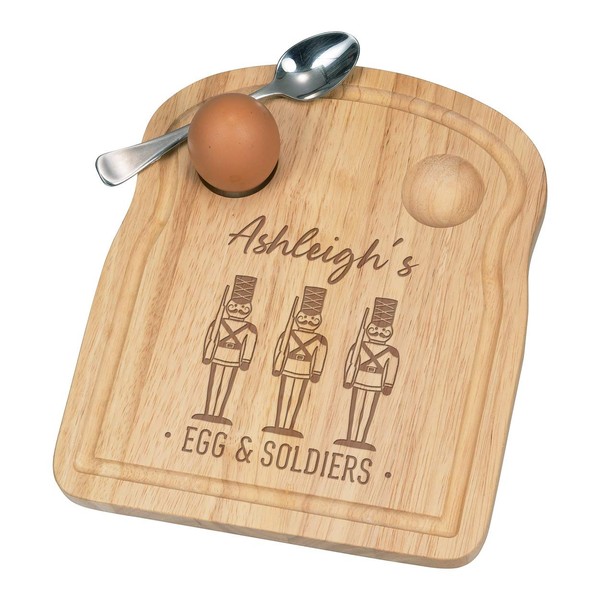 Personalised Custom Name Eggs and 3 Soldiers Breakfast Dippy Egg Cup Board Wooden Easter