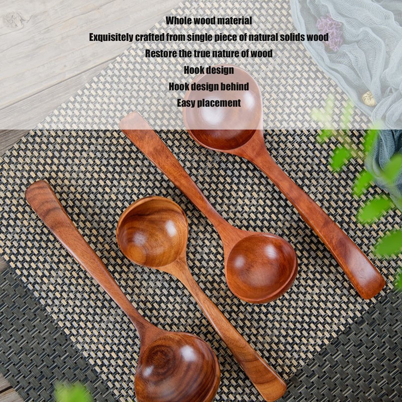 HAOHIZE Wooden Ladle Spoon, Handmade Wood Soup Spoon with Long