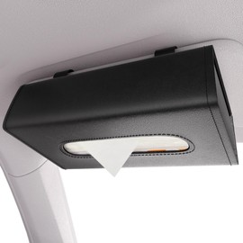 IROKOHA Full Box PU Car Tissue Case Rectangle Car Tissue Cover Visor Storage (Black)