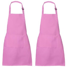 XIEJINJIA 2 Pack Kids Apron with Pockets Adjustable Children Aprons Chef Artists Child Cooking Baking Painting for Boys and Girls Pink