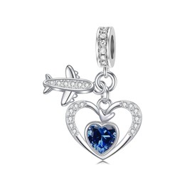 PROESS September Birthstone Heart Charm with Airplane Charms for Bracelets Sterling Silver Heart Beads for Women Mom Lover