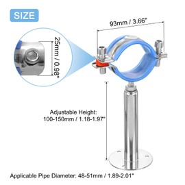 QUARKZMAN Pipe Bracket, Stainless Steel Wall Bracket, Ceiling Mount, Pipe Bracket, Height Adjustable 100-150 mm for Outer Diameter Pipe 48-51 mm, Pack of 2