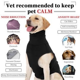 ROZKITCH Dog Anxiety Relief Jacket, Turtleneck Calming Vest for Indoor & Outdoor Use, Breathable Dog Shirt for Separation & Noise Anxiety Black L