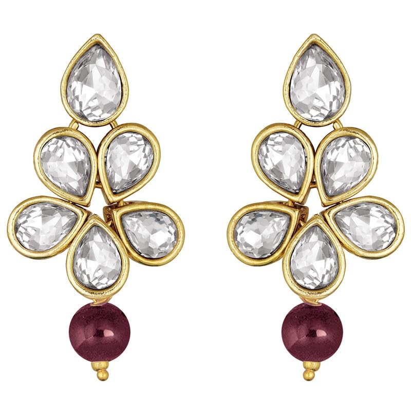 Aheli Crystal Pearl Long Collar con pendientes de caída Conjunto