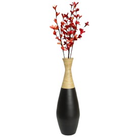 31.5 inch Spun Bamboo Tall Trumpet Floor Vase - Decorative Home Accent, Natural Bamboo, Indoor Decoration, Sustainable Materials, Tall Floral Display, Handmade Bamboo Vase, Floor Standing Vase, Black