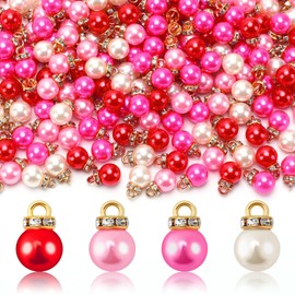 Jansun 90PCS Valentine's Day Mini Balls Ornaments Imitation Pearl Pendants Miniature Xmas Tree Hanging Decorations Small Vintage Glitter Balls for Holiday Party Outdoor Indoor DIY Craft Decor Supplies
