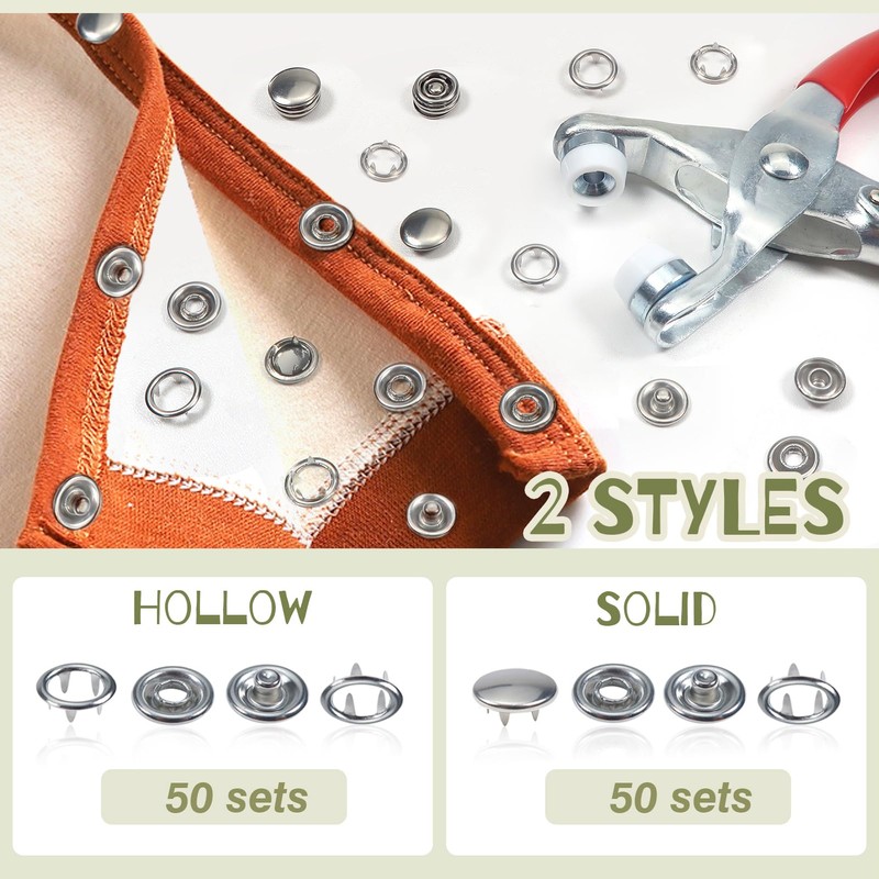 TOAOB 100 Set Edelstahl Druckknöpfe kit mit Zange 9,5mm Jersey