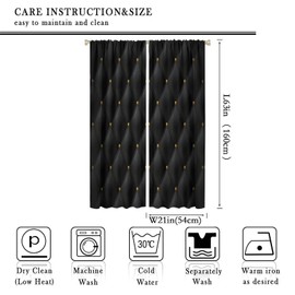 Black Gold Window Curtains,Luxury Black Leather Texture Print Blackout Window Door Curtains for Bedroom Living Room Decor W42xL63in