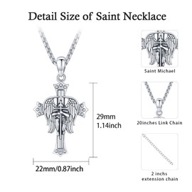 Saint Michael Necklace 925 Sterling Silver Angel Guardian Necklace for Men Antiqued Amulet Religious Protection Saint Michael Pendant Men Necklaces Jewellery (20''+2'') (A)